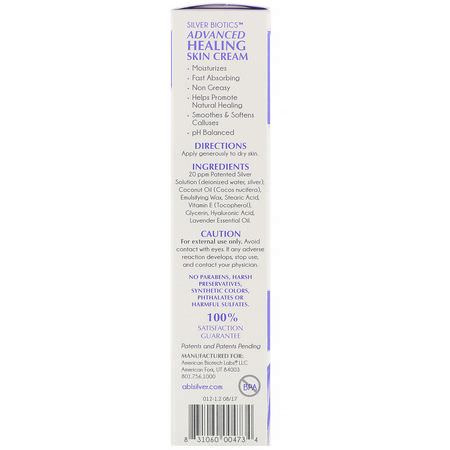 Kliande Hud, Torr, Hudbehandling, Bad: American Biotech Labs, Advanced Healing Skin Cream, Natural Lavender Scent, 1.2 oz (34 g)
