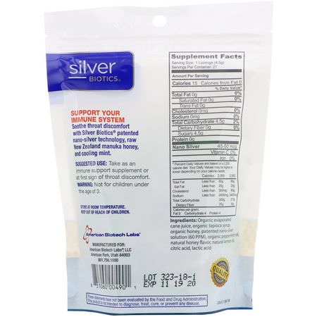 Silver, Mineraler, Kosttillskott, Pastiller: American Biotech Labs, Silver Biotics, Silver Lozenges, 60 PPM SilverSol, Mighty Manuka Mint, 21 Lozenges