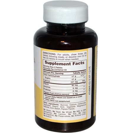 Proteolytiskt Enzym, Matsmältning, Kosttillskott: American Health, Chewable Original Papaya Enzyme, 250 Chewable Tablets