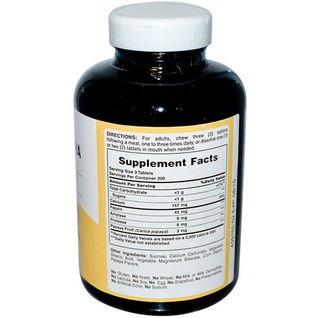 Proteolytiskt Enzym, Matsmältningsenzym, Matsmältning, Kosttillskott: American Health, Original Papaya Enzyme, 600 Chewable Tablets