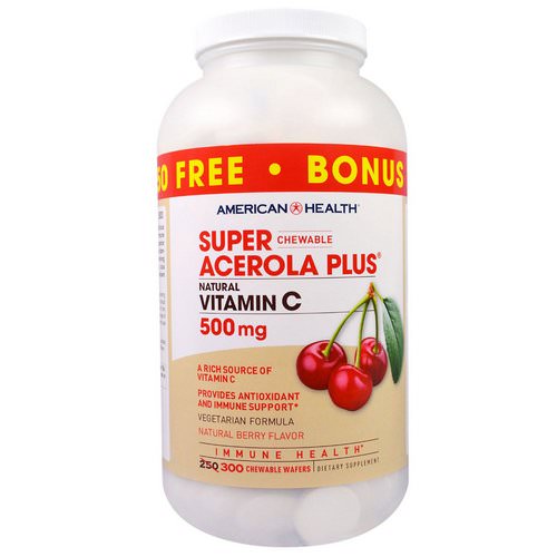 American Health, Super Chewable Acerola Plus, Natural Berry Flavor, 500 mg, 300 Chewable Wafers Review
