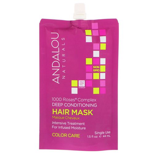 Andalou Naturals, 1000 Roses Complex Deep Conditioning, Color Care, Hair Mask, 1.5 fl oz (44 ml) Review
