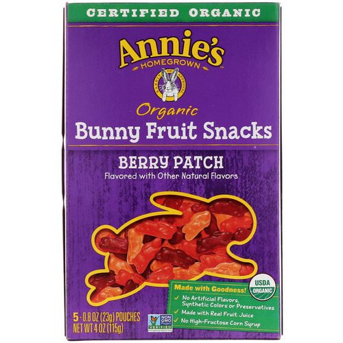 Annie's Homegrown, Organic Bunny Fruit Snacks, Berry Patch, 5 Pouches, 0.8 oz (23 g) Each Review