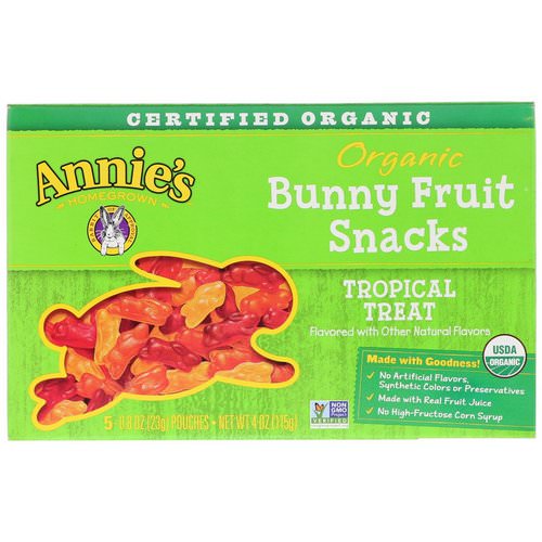 Annie's Homegrown, Organic Bunny Fruit Snacks, Tropical Treat, 5 Pouches, 0.8 oz (23 g) Each Review