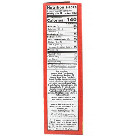 Crackers, Snacks: Annie's Homegrown, Organic Cheddar Squares, Baked Snack Crackers, 7.5 oz (213 g)