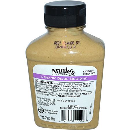 Senap, Vinegar, Oljor: Annie's Naturals, Organic, Dijon Mustard, 9 oz (255 g)