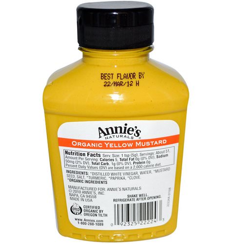 Annie's Naturals, Organic Yellow Mustard, 9 oz (255 g) Review