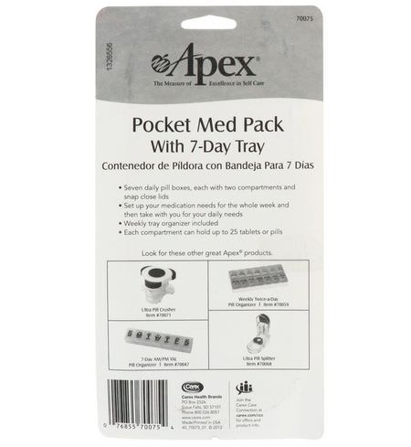 Pill Organizers, First Aid, Medicine Cabinet, Bath: Apex, Pocket Med Pack with 7-Day Tray