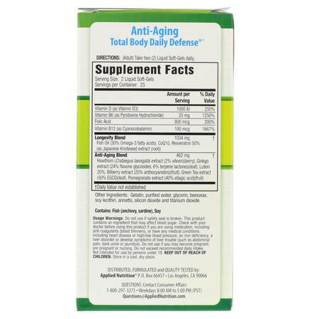 Antioxidant, Antioxidanter, Kosttillskott: appliednutrition, Anti-Aging Total Body Daily Defense, 50 Liquid Soft-Gels