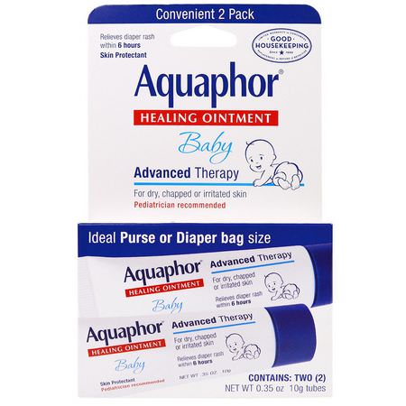 Blöja Rash Behandlingar, Blöja, Barn, Baby: Aquaphor, Baby Healing Ointment, 2 Tubes, 0.35 oz (10 g) Each