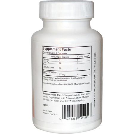 Kalcium, Mineraler, Kosttillskott: Arizona Natural, EDTA, 600 mg, 100 Capsules