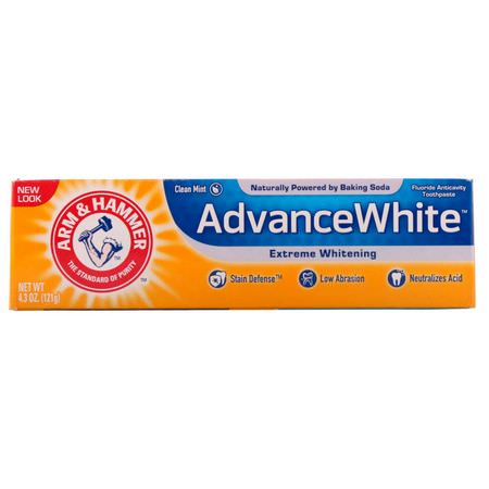 Whitening, Tandpasta, Oral Care, Bad: Arm & Hammer, Advance White, Extreme Whitening Toothpaste, Clean Mint, 4.3 oz (121 g)