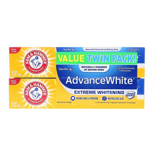 Arm & Hammer, AdvanceWhite, Extreme Whitening Toothpaste, Clean Mint, Twin Pack, 6.0 oz (170 g) Each Review