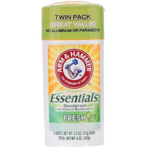 Arm & Hammer, Essentials Natural Deodorant, Fresh, For Men and Women, Twin Pack, 2.5 oz (71 g) Each Review