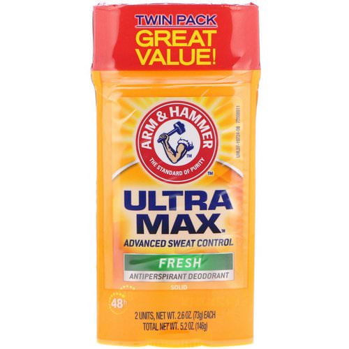 Arm & Hammer, UltraMax, Solid Antiperspirant Deodorant, for Men, Fresh, Twin Pack, 2.6 oz (73 g) Each Review