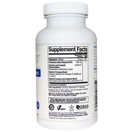 Proteolytiskt Enzym, Matsmältning, Kosttillskott: Arthur Andrew Medical, Neprinol AFD, Advanced Fibrin Defense, 500 mg, 150 Capsules