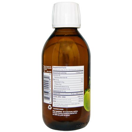 Omega-3 Fiskolja, Omegas Epa Dha, Fiskolja, Kosttillskott: Ascenta, NutraSea + D, Omega-3 + Vitamin D, Crisp Apple Flavor, 6.8 fl oz (200 ml) Liquid