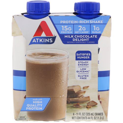 Atkins, Protein Rich Shake, Milk Chocolate Delight, 4 Shakes, 11 fl oz (325 ml) Each Review