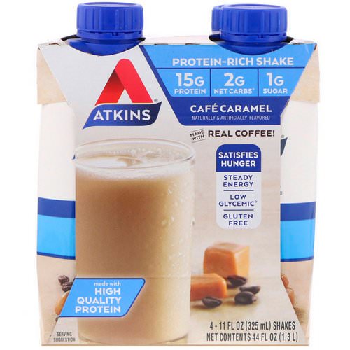 Atkins, Cafe Caramel Shake, 4 Shakes, 11 fl oz (325 ml) Each Review