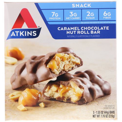 Atkins, Caramel Chocolate Nut Roll Bar, 5 Bars, 1.55 oz (44 g) Each Review