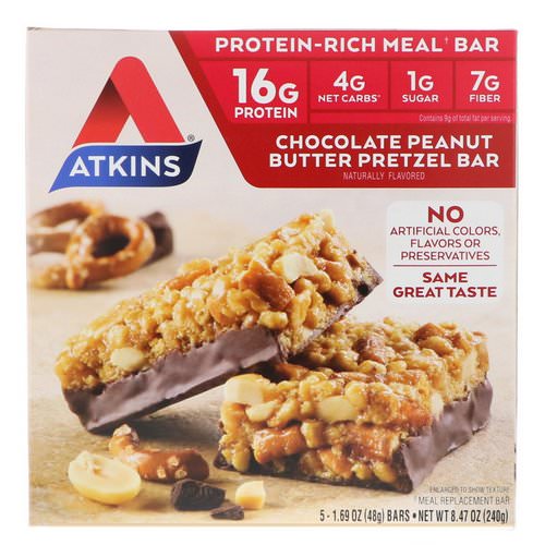 Atkins, Chocolate Peanut Butter Pretzel Bar, 5 Bars, 1.69 oz (48 g) Each Review