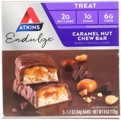 Atkins, Endulge, Caramel Nut Chew Bar, 5 Bars, 1.2 oz (34 g) Each Review