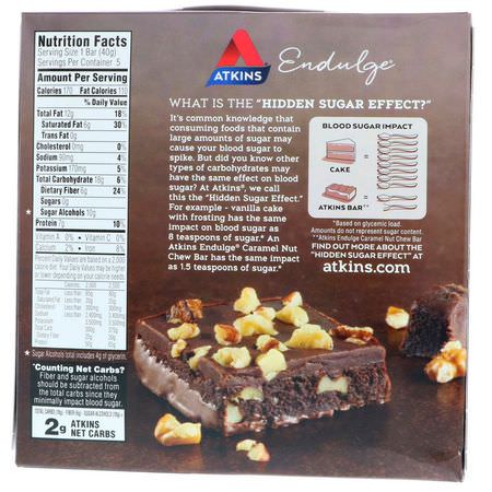 Snackstänger, Näringsstänger: Atkins, Endulge, Nutty Fudge Brownie Bar, 5 Bars, 1.41 oz (40 g) Each