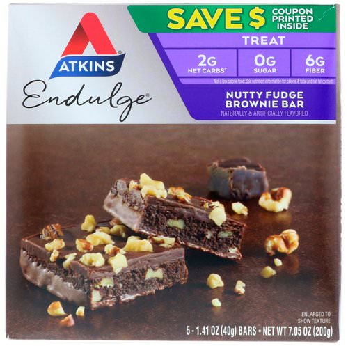 Atkins, Endulge, Nutty Fudge Brownie Bar, 5 Bars, 1.41 oz (40 g) Each Review