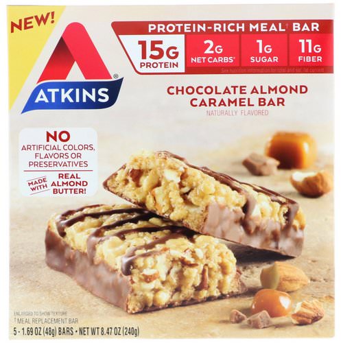 Atkins, Meal Bar, Chocolate Almond Caramel Bar, 5 Bars, 1.69 oz (48 g) Each Review