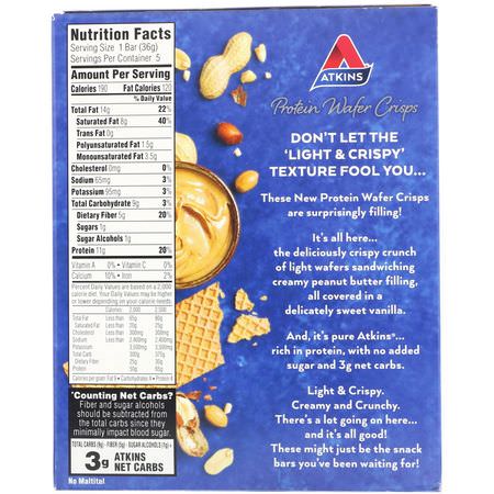 Proteinsnacks, Brownies, Kakor, Sportbarer: Atkins, Protein Wafer Crisps, Peanut Butter, 5 Bars, 1.27 oz (36 g) Each