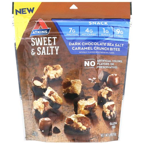Atkins, Sweet & Salty Snacks, Dark Chocolate Sea Salt Caramel Crunch Bites, 5.29 oz (150 g) Review