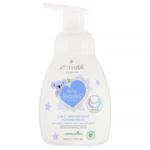 ATTITUDE, Baby Leaves Science, 2-In-1 Hair and Body Foaming Wash, Good Night / Almond Milk, 10 fl oz (295 ml) Review