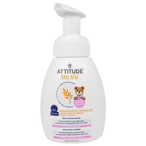 ATTITUDE, Sensitive Skin Care, Baby, Natural Baby Bottle & Dishwashing Foam, 9.9 fl oz (295 ml) Review