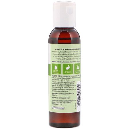 Bäroljor, Eteriska Oljor, Aromaterapi, Sesamfrö: Aura Cacia, Organic Skin Care Oil, Protecting Sesame, 4 fl oz (118 ml)