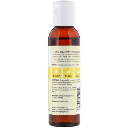 Bäroljor, Eteriska Oljor, Aromaterapi, Sesamfrö: Aura Cacia, Pure Essential Oils, Skin Care Oil, Protecting Sesame, 4 fl oz (118 ml)