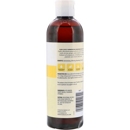 Grapeseed, Massage Oljor, Body, Bath: Aura Cacia, Skin Care Oil, Harmonizing Grapeseed, 16 fl oz (473 ml)