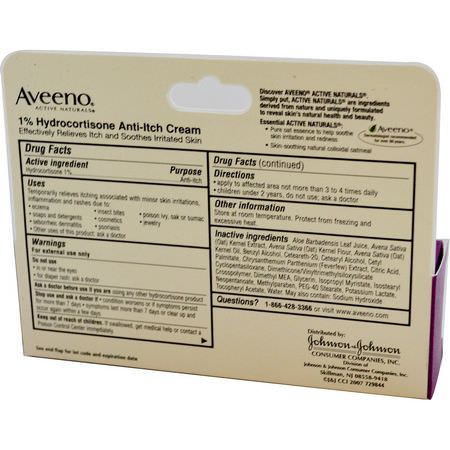 Salvor, Tematik, Första Hjälpen, Medicinskåpet: Aveeno, Active Naturals, 1% Hydrocortisone, Anti-Itch Cream, 1 oz (28 g)