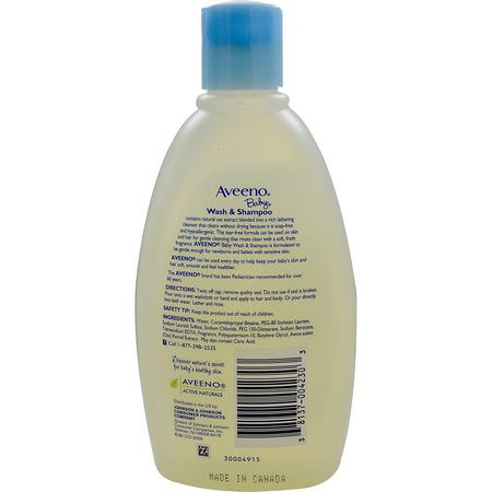 Shower Gel, Baby Body Wash, Body Wash, Allt-I-Ett-Babyschampo: Aveeno, Baby, Wash & Shampoo, Lightly Scented, 12 fl oz (354 ml)