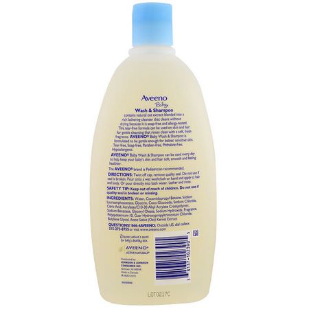Shower Gel, Baby Body Wash, Body Wash, Allt-I-Ett-Babyschampo: Aveeno, Baby, Wash & Shampoo, Lightly Scented, 18 fl oz (532 ml)