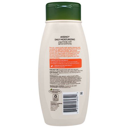 Duschgel, Kroppstvätt, Dusch, Bad: Aveeno, Daily Moisturizing Yogurt Body Wash, Apricot and Honey, 18 fl oz (532 ml)