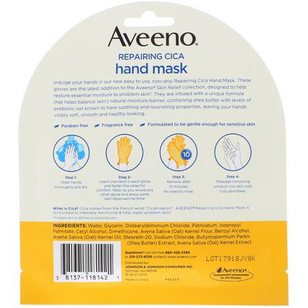 Handvård, Bad: Aveeno, Repairing Cica Hand Mask, 2 Single-Use Gloves