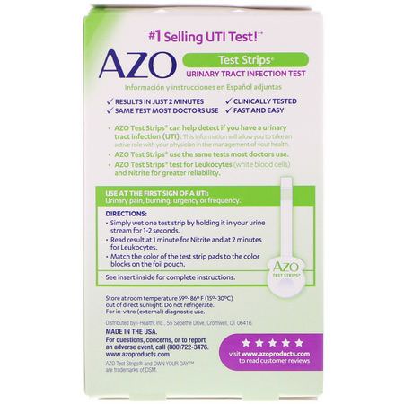 Home Test Strips, First Aid, Medicine Cabinet, Bath: Azo, Urinary Tract Infection Test Strips, 3 Self-Testing Strips