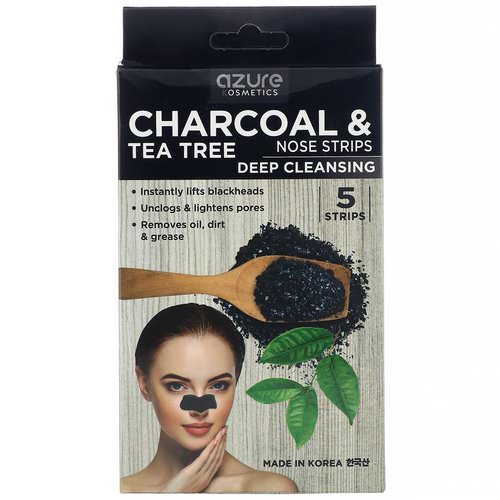 Azure Kosmetics, Charcoal & Tea Tree, Nose Strips, Deep Cleansing, 5 Strips Review