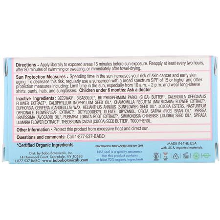 Babysolkräm, Säkerhet, Hälsa, Barn: Babo Botanicals, Baby Face, Mineral Sunscreen Stick, SPF 50, 0.6 oz (17 g)