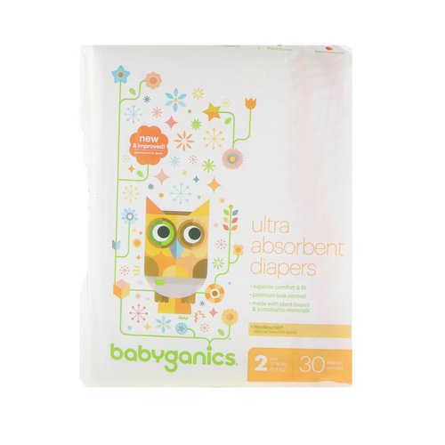 BabyGanics, Ultra Absorbent Diapers, Size 2, 12-18 lbs (5-8 kg), 30 Diapers Review