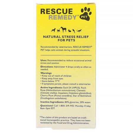 Husdjur Örter, Husdjur Tillägg, Husdjur: Bach, Original Flower Remedies, Rescue Remedy Pet, 0.7 fl oz (20 ml)