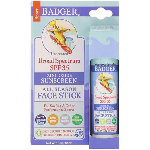 Badger Company, All Season Face Stick, Sport Sunscreen, SPF 35, Unscented, .65 oz (18.4 g) Review