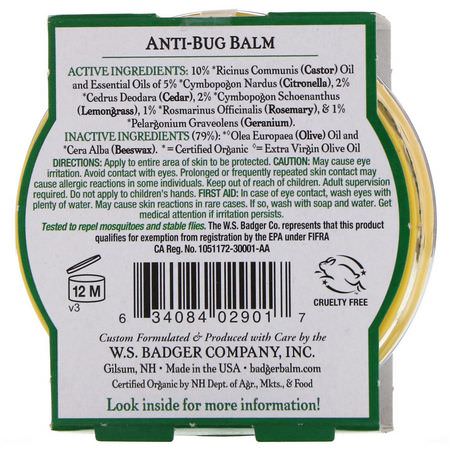 Insektsmedel, Bug, Bad: Badger Company, Anti-Bug Balm, Citronella & Rosemary, 2 oz (56 g)