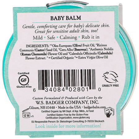 Blöja Rash Behandlingar, Blöja, Barn, Baby: Badger Company, Organic, Baby Balm, Chamomile & Calendula, 2 oz (56 g)