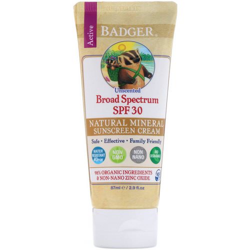 Badger Company, Natural Mineral Sunscreen Cream, SPF 30 PA+++, Unscented, 2.9 fl oz (87 ml) Review